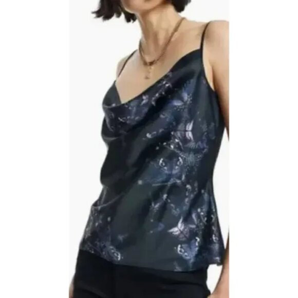 All Saints Hadley Butterfly Satin Tank Women's Black Size 6 - Picture 2 of 8
